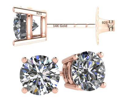 14K Solid Gold Post & Silver Simulated Diamond Stud Earrings-cubic zirconia earrings studs .30ct to 8.00ct 14k gold post & sterling silver - rose 0.8 carats