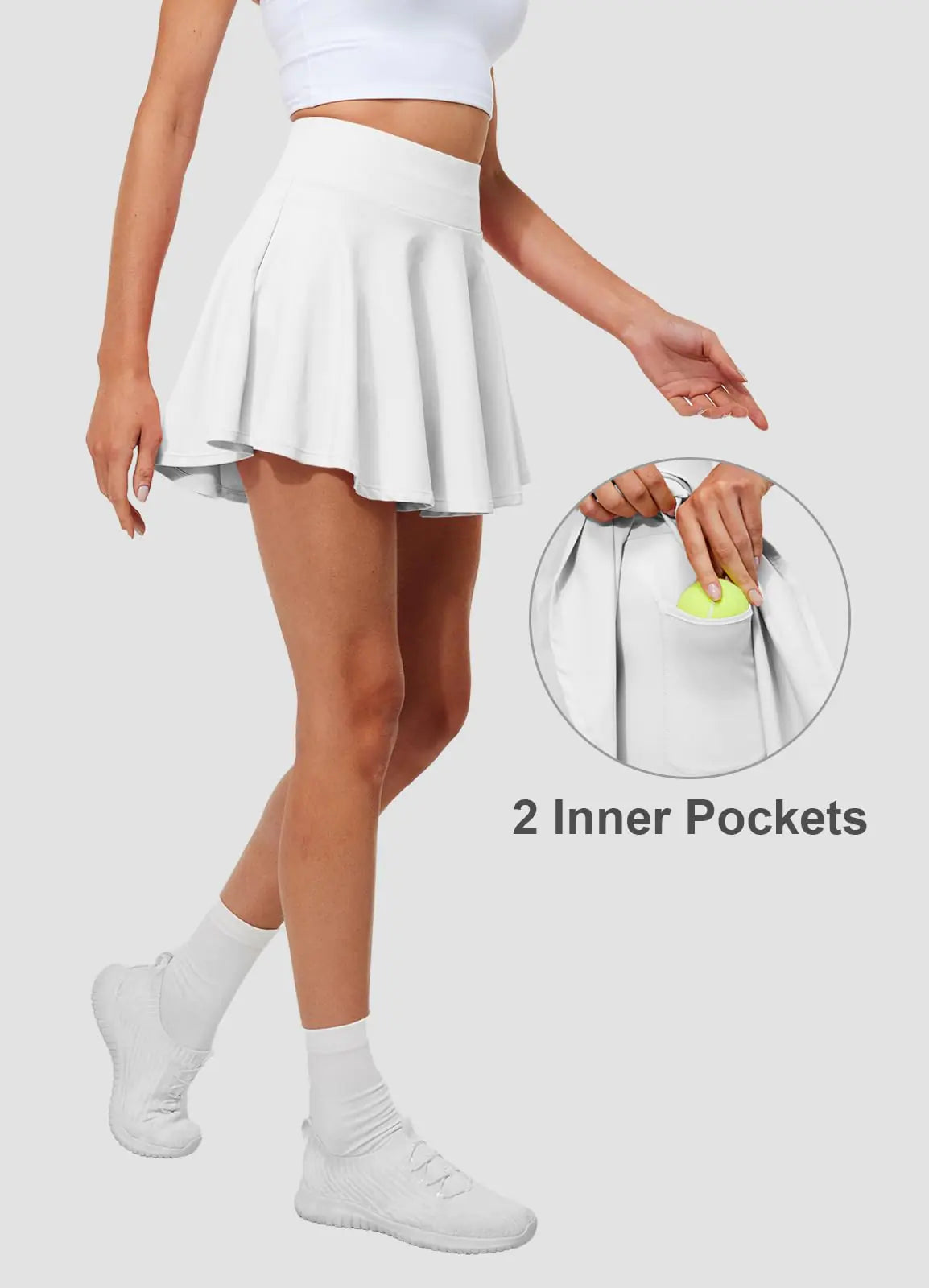 Pleated Tennis Skirts for Women High Waisted Golf Skorts Tummy Control Skirts with Shorts Pockets Lightweight X-Large White