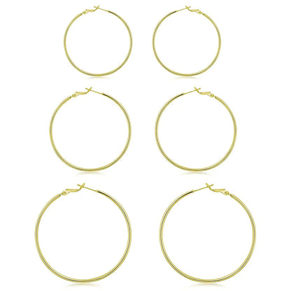 3 Pairs Sterling Silver Hoop Earrings - 14k White Gold Plated Hoop Earrings Big Hoop Earrings Set Silver Hoop Earrings for Women Valentine's Day Gift Jewelry (40MM 50MM 60MM) I: Gold 30mm 40mm 50mm