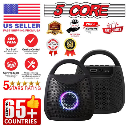 5Core Outdoor Bluetooth Speaker Wireless Portable Waterproof for Patio Pool Party Black