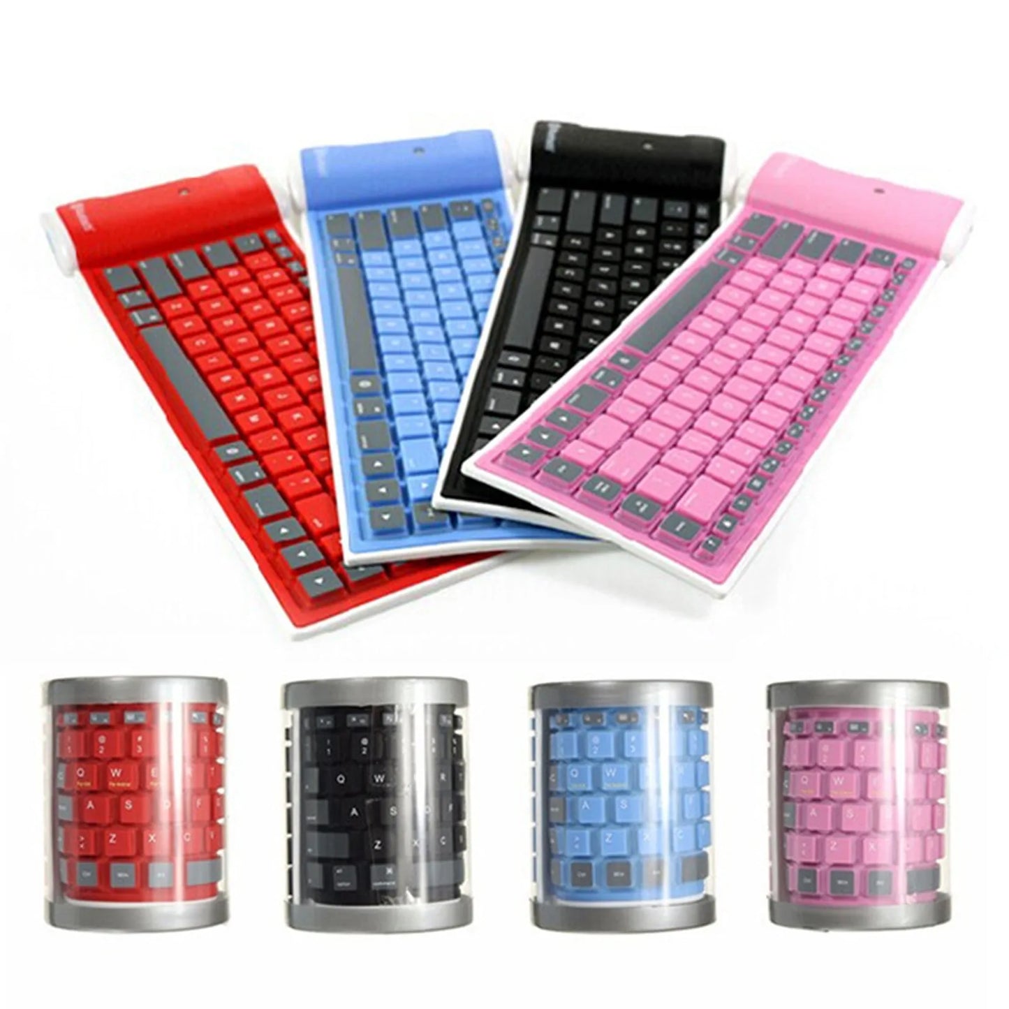 Wireless Bluetooth Foldable Roll-Up Keyboard: Silent 87-Key Keypad