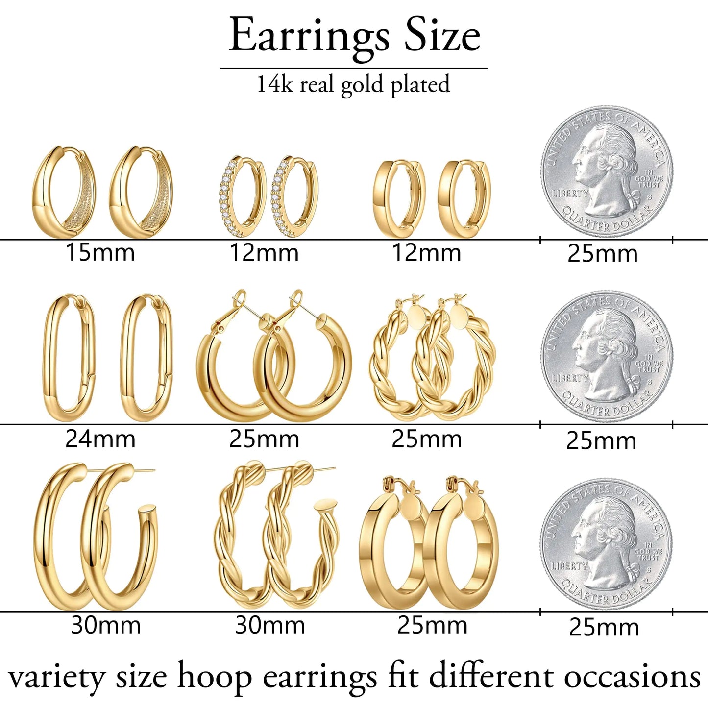 Yesteel 9 Pairs Gold Hoop Earrings for Women, 925 Sterling Silver Post 14K Real Gold Plated Chunky Hoop Earrings Set for Women Hypoallergenic Thick Lightweight Hoop Earrings for Women Gold Jewelry Gifts " Gold