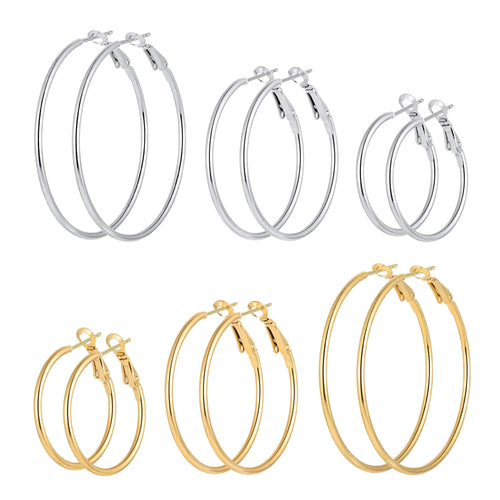 6 Pairs Stainless Steel gold silver Plated Hoop Earrings for Women, Hypoallergenic Hoops Women's Earrings Loop Earrings Set 6 Pairs Stainless Steel gold silver Plated Earrings