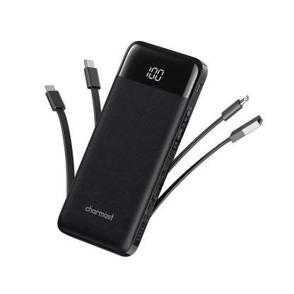 Portable Charger with Built in Cables, Portable Charger with Cords Wires Slim 10000mAh Travel Essentials Battery Pack 6 Outputs 3A High Speed Power Bank for iPhone Samsung Pixel LG Moto iPad