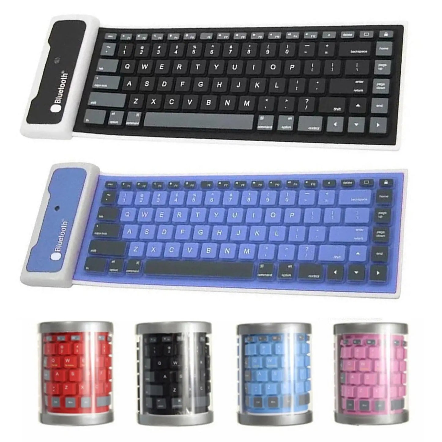 Wireless Bluetooth Foldable Roll-Up Keyboard: Silent 87-Key Keypad