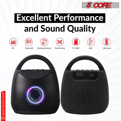 5Core Outdoor Bluetooth Speaker Wireless Portable Waterproof for Patio Pool Party Black